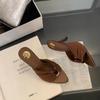 Sandalias de Tacón Alto sin Cierre Estilo Elegante Maduro para Mujer, Nuevo Modelo Verano 2026, Punta Fina, Tacón Delgado, Destalonadas, Sandalias Sexy