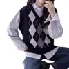 Chaleco de punto con cuello en V y patrón de rombos transfronterizo para mujer, top sin mangas para capas de otoño e invierno 2026
