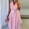 Moda Femenina Transfronteriza Europea y Americana Verano 2026 Nuevo Elegante Vestido sin Mangas a Rayas con Cuello de Solapa y Pliegues