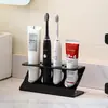 Portacepillos de dientes para baños de hotel, estante para cepillos de dientes eléctricos, estante de almacenamiento para artículos de tocador, organizador de pasta de dientes y cepillo de dientes con múltiples compartimentos y drenaje