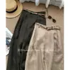 ¡En Stock Ahora! Pantalones de Lino Caqui de Pierna Ancha de Moda para Mujer de Cintura Alta Adelgazantes Relajados de Pierna Recta Casuales