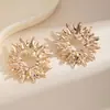 Amazon Transfronterizo Pendientes de Botón Redondos con Textura Metálica, Plisados y Huecos de Girasol, Pendientes de Moda Simples con Sensación de Alta Gama