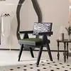 Silla de comedor retro estilo francés, silla de madera maciza con respaldo, silla de ocio estilo nórdico de mediados de siglo para uso doméstico, silla de mimbre estilo Chandigarh