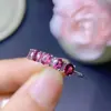 Anillo de Turmalina Pura Natural, Plata de Ley S925 Incrustado con Cristales Limpios y Buen Color de Fuego, Piedra Principal 3*4mm