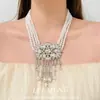 Collar de borlas colgantes de perlas multicapa estilo europeo y americano, lujo ligero, elegante, diseño exagerado, cadena para la clavícula, cadena para el cuello de alta gama