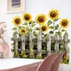 Papel Tapiz Estilo Pastoral Pegatinas de Valla de Girasol para Sala de Estar, Dormitorio, Estudio Decoración de Paredes, Pegatinas Autoadhesivas de Girasol