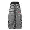 Pantalones anchos de rayas plisadas con bordado de bandera estilo americano para mujer, pantalones de chándal holgados y fluidos con cordón, pantalones casuales curvos