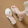 Sandalias de Tacón Grueso para Mujer, Nuevo Estilo de Verano, Tacón Medio, Tacón Alto, Estilo Popular, Sandalias de Tira Única con Tira para el Dedo del Pie, Estilo Hada Francesa, Estilo Romano