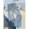 Jeans rectos bordados azul claro para mujer, estilo fino de primavera y otoño, nuevo modelo 2026, pantalones de pierna ancha de cintura alta con caricatura de perro salchicha