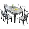 Juego de mesa y sillas de comedor de losa de roca de lujo ligero, apto para apartamentos pequeños, diseño simple y moderno, mesa de comedor de madera maciza, disponible en formas cuadradas o redondas, y se puede extender o plegar