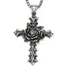 Pendente Masculino em Aço Titânio Cruz Rosa Artística Retrô Marca de Moda Ins Personalidade Punk Moda Punk Colar Venda por Atacado