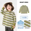 Camiseta Listrada de Manga Longa para Meninos Europeus Casual Outono 2026 Novo Estilo Roupa Infantil para Bebês Top Primavera e Outono