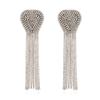 Pendientes largos exagerados con borlas de diamantes de imitación, estilo retro bohemio europeo y americano, con forma de corazón, para mujer.