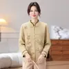 Conjunto de otoño-primavera transfronterizo de corte entallado para madres de 60-70 años, elegante estilo chino, rejuvenecedor, adelgazante, talla grande, versátil conjunto de dos piezas con chaqueta