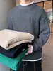 Suéter con estampado de ondas para hombre, suéter de marca de moda de otoño e invierno, ropa de suéter falso de dos piezas, suéter interior suelto de medio cuello alto
