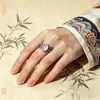 Anillo para mujer, nuevo estilo chino, estilo nacional, retro, estilo étnico, personalizado, artístico, esmalte, temperamento, envejecido, superficie con forma de huevo, anillo ajustable
