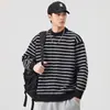 Suéter Casual de Punto Grueso Suelto para Hombre, Invierno, Rayas, Cuello Redondo, Capa Base Cálida Sencilla