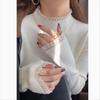 Suéter de cuello alto negro con parte superior nueva de otoño e invierno para mujer, con base de encaje gris
