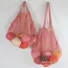 Bolsa tejida en stock, bolsa de compras, bolsa de red de compras portátil, bolsa de red para guardar frutas y verduras, bolsa de red para guardar baloncesto, bolsa de compras plegable