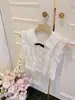 Camisa de Manga Corta con Cuello Solapa Patchwork Estilo Chanel para Mujer, Nuevo Top de Gasa con Encaje Verano 2026 para Mujer