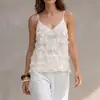 Comercio exterior transfronterizo europeo y americano, nuevo top versátil de color liso para el verano 2026 con flecos y detalles troquelados, top de tirantes casual de moda para vacaciones