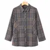 Camisa xadrez 100% algodão para mulheres, blusa de manga comprida, novo estilo outono 2026, camisa básica para mães de meia-idade e idosas, camisa de algodão puro