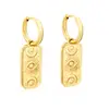 Pendientes de Nuevo Estilo Transfronterizos con Etiquetas Rectangulares, Ojos, Luna, Estrella y Sol, Pendientes de Acero Inoxidable Chapados en Oro de 18 Quilates