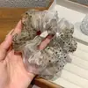 Elástico de Cabelo de Organza Estilo Coreano com Apliques de Strass Estrelados, Strass Francês de Camada Dupla, Acessório de Cabelo Doce e Elegante para Mulheres