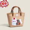 Bolso de Mano Retro Tejido a Rayas de Dachshund para Mujer, Estilo Nuevo de Verano, Bolso Tote de Ratán tipo Cesta de Frutas para el Viaje Diario