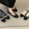 Zapatos de Algodón Elegantes de Estilo Francés Inspirados en Chanel de Gama Alta de Color Block para Otoño 2025, Zapatos Blancos de Tacón Bajo para Mujer que Aumentan la Altura, con Piel Sintética