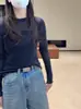 Camiseta Sexy de Encaje con Pedrería Resistente, Estilo Nuevo de Primavera, Ajustada, Manga Larga, Versátil para Mujer, Top Casual a la Moda y Adelgazante