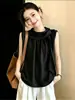 Top sin mangas fruncido estilo francés con amarre para mujer, talla grande de verano, suave y elegante, adelgazante y versátil, top casual