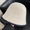 Sombrero de Pescador de Felpa Negro para Mujer, Otoño e Invierno 2023, Versátil, Estilo Chanel, Hace que la Cara Parezca Más Pequeña, Aspecto Natural, Sombrero de Cubo Tejido, Copa Redonda