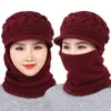 Gorro de Punto Grueso Versátil de Invierno con Forro de Felpa para Mujeres de Mediana Edad y Mayores, Gorro Integrado con Bufanda Cálida para Madres