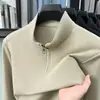 Camiseta de manga larga para hombre con cuello alto y media cremallera, nueva de otoño 2026, jacquard, estilo old money, casual, transpirable