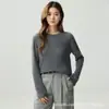 Novo suéter de mistura de cashmere, gola redonda, perfurado, pulôver de manga longa, versátil, modelador, camisa base de malha para outono e inverno