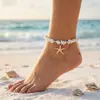 Tobillera de Estilo Vacacional Transfronterizo Europeo y Americano con Diseño Creativo de Nicho, Cuentas de Grava, Colgante de Estrella de Mar Mate, Tobillera de Playa