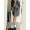 Casaco Suéter Cinza de Comprimento Médio para Mulheres, Roupa de Outono e Inverno, Cardigan Macio de Tricô Retrô Preguiçoso Estilo Japonês