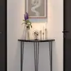 Mesa consola de entrada ultraestrecha de madera maciza nórdica contra la pared, mesa de entrada semicircular para uso doméstico en la sala de estar o el pasillo, mesa de arte de hierro