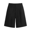 Shorts de Cintura Alta de Pierna Ancha de Longitud Media para Mujer, Corte Recto Casual de Trabajo, Elegantes que Cubren la Cadera, Shorts Negros Fluidos para Mujer