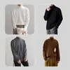 Camiseta unisex de estilo japonés Derong, cuello medio alto, manga larga, nueva para primavera y otoño, corte holgado, para parejas, camiseta básica versátil, cómoda y moderna