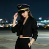 Gorra Azul Marino Bordada Europea y Americana Cosplay Uniforme de Policía Femenino Sombrero de Otoño e Invierno para Actuación Circunferencia de Cabeza Grande Sombrero de Marinero Japonés para Mujer
