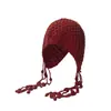 Gorro de punto Kawanishi para turismo con borla roja para mujer, otoño e invierno, viaje por el Día Nacional, sombrero de lana calado para pradera