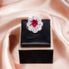 Anillo de Corindón Rojo en Vivo de TikTok Anillo Flor Jinmeng Nicho Color Brillante Tesoro Anillo de Flor de Lujo Ligero de Alta Calidad