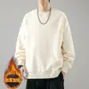 Moletom de peso pesado 300g com forro de fleece para outono e inverno, gola redonda, para homens e casais, marca da moda, corte solto, tamanho grande, camiseta de manga longa, camiseta básica casual