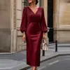 Estilo europeo y americano Nueva colección otoño/invierno 2026 de Amazon: vestido elegante y moderno, de color liso, que ciñe la cintura, de manga larga para mujer