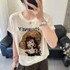 Camiseta Feminina de Verão Malha Fina Manga Curta Reversível Elegante e Jovem Seda Gelo Linho Solta Estilo Europeu de Alta Qualidade