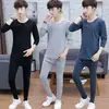 Roupa térmica para estudantes do ensino fundamental, calça comprida de gola média para adolescentes e homens, suéter completo