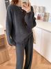 Suéter de cuello redondo de estilo relajado y suave para mujer, conjunto de dos piezas con top de punto informal y pantalones de pierna ancha, para otoño e invierno