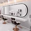 Espelho de Barbearia com Espelho Grande de Pendurar, Espelho Específico para Salão com Luzes para Permanente, Coloração e Corte de Cabelo, Espelho de Cabeleireiro Moderno, Feito Sob Medida
